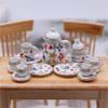 1:12 Miniatures Dollhouses Kitchen Accessories Teapot Cup Plate Set 15Pcs Flower Pattern Porcelain Teacup Set view 2