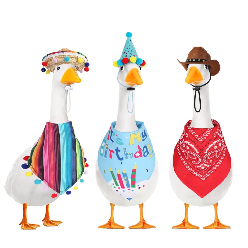 Jabcmier 3-in-1 Porch Goose Summer Outfits Bundle: Fiesta Sombrero, Birthday Tutu & Western Bandana | Goose Outfits for Yard, Patio & Desk Decor