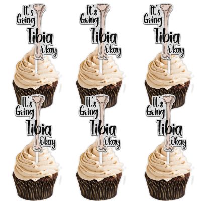 18pcs Black Glitter Dessert Cupcake Topper Pick for Bone Its Going Tibia Okay Doctor Nurse Theme Decor Supplies Men Woman Happy Birthday Anniversary Party Supplies