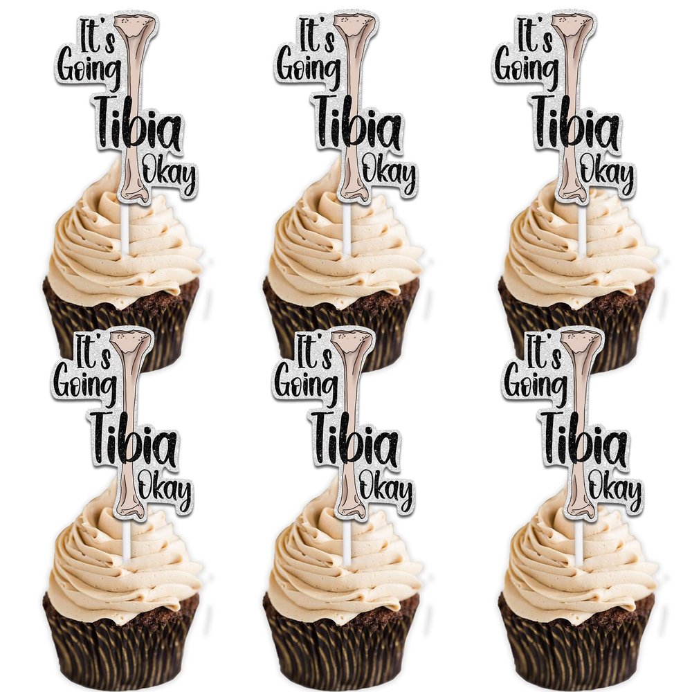 18pcs Black Glitter Dessert Cupcake Topper Pick for Bone Its Going Tibia Okay Doctor Nurse Theme Decor Supplies Men Woman Happy Birthday Anniversary Party Supplies