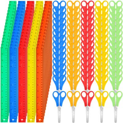 MotiMind 120 Pcs School Supplies Bulk with Safety Blunt Tip Student Scissors 12 Inch Plastic Rulers Back to School Kit for Student Classroom Office