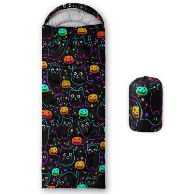 HOSIMA Cartoon Cat Sleeping Bag for Kids Girls,Colorful Pumpkin and Stars Pattern Backpacking Essentials for Hiking,Waterproof Ultralight Sleeping Bags & Camp Bedding Suitable for All Seasons.