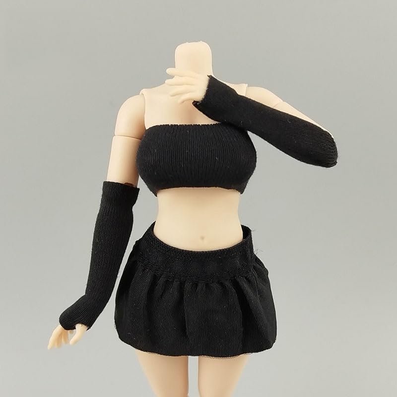 1/12 Scale Female Clothes, Covering Chest Crop Top Camisole & Sleeve Covering for 6-inches Female Action Figure Body, 1/12 Figure Vest Sleeveless Inner Undershirt Costume Accessory (Black)