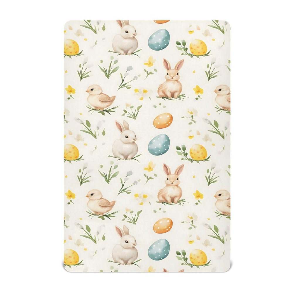 Baby Easter Bunnies Eggs Flowers Fitted Crib Sheet for Boys Girls,Toddler Bed Mattress Sheets,Fits Standard Size Crib Mattress 52 * 28 * 9in 202b9040