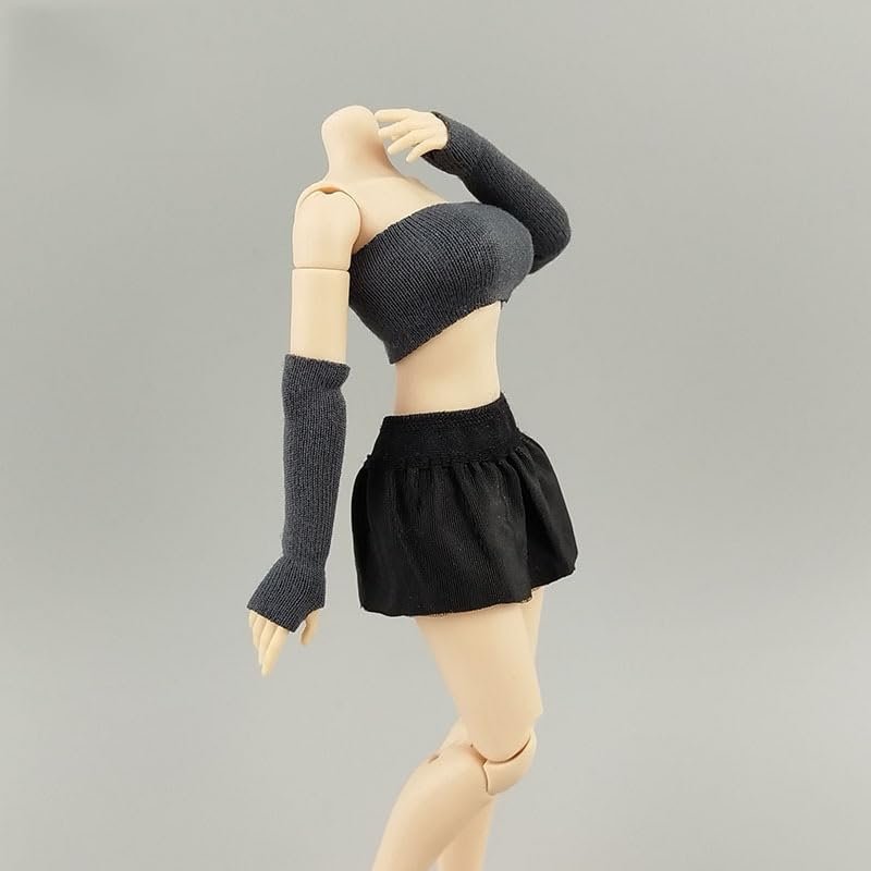 1/12 Scale Female Clothes, Covering Chest Crop Top Camisole & Sleeve Covering for 6-inches Female Action Figure Body, 1/12 Figure Vest Sleeveless Inner Undershirt Costume Accessory (Grey)