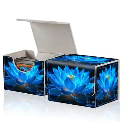 ACWDMKH for MTG Commander Deck Box,Card Deck Box for Trading Yugioh MTG,Fits 100 Double Sleeved Cards,PU Leather Strong Magnet Case for Magic Commander TCG CCG,Blue Lotus Flower