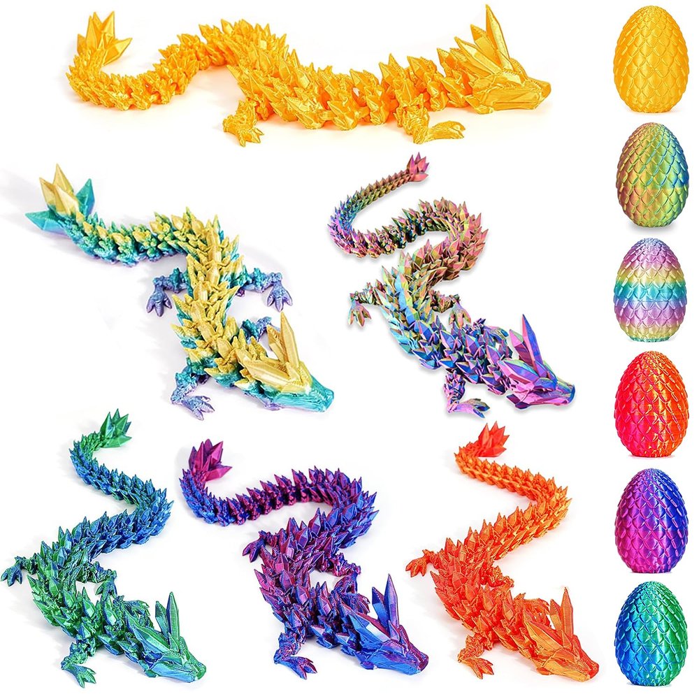 JOD 6PCS 3D Printed Dragon Eggs with Dragon Inside  Articulated Fidget Toys, Easter Dragon Eggs, Mystery Surprise Easter Eggs for Kids, Unique 3D Printed Animals, Home Decor and Gift Set(6pc-b)
