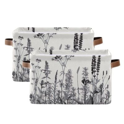 PaChyLuu Wildflower Storage Basket Bin Canvas Fabric Organizer Toys Basket with Handles for Home Office Nursery, Clothes, Gifts, 2 Pcs