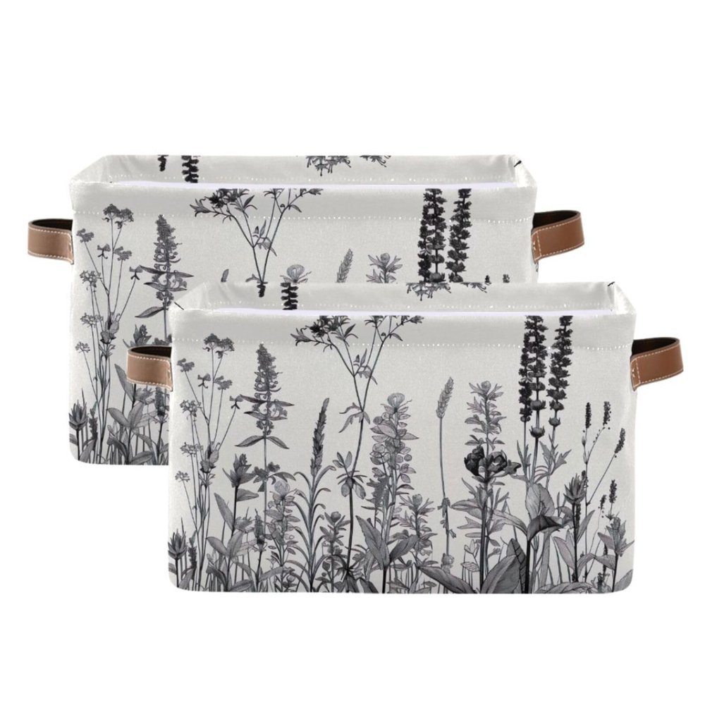 PaChyLuu Wildflower Storage Basket Bin Canvas Fabric Organizer Toys Basket with Handles for Home Office Nursery, Clothes, Gifts, 2 Pcs