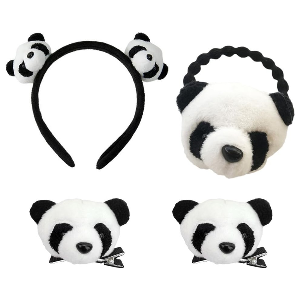 BESPORTBLE 4pcs Cartoon Panda Hair Accessories Adorable Hairbands Hair Clips and Scrunchies for Girls and Women Cute and for Parties Cosplay and Everyday Use