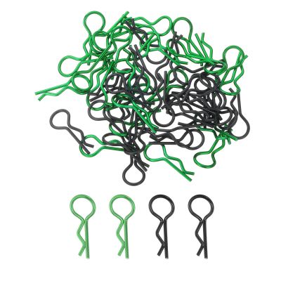 MECCANIXITY 50pcs 30-Degree Angle RC Body Clips Bent Springy R Pins 25x1.4x10mm for All 1/8 1/10 Scale Model RC Car Crawler Truck,Shell Replacement Parts(Black/Green)