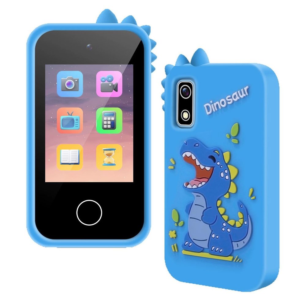 1080p Digital Camera, Cute Dinosaur Shape Smart Phone Multiple Photography Modes and Effects Cell Toy Phone Simple Buttons and Icons Kids Smartphone for Boys Girls (Blue)