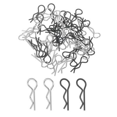 MECCANIXITY 50pcs 30-Degree Angle RC Body Clips Bent Springy R Pins 24.3x1.2x8.4mm for All 1/8 1/10 1/12 Scale Model RC Car Crawler Truck,Shell Replacement Parts(Silver/Black)