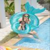 2PCs Mermaid Swim Rings for Adults & Kids Thickened Pool Floats with Fish Tail, Family Beach Vacation Safety Floats (Green Blue,35 * 35 + 43 * 43 in) view 4