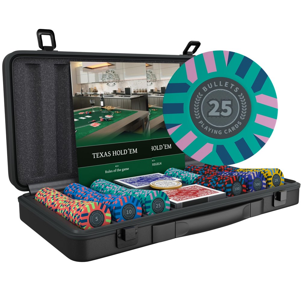 Bullets Playing Cards | Poker Set Salvatore | 300 Clay Poker Chips (10 g) with Aluminum Case, Plastic Playing Cards & Dice  Texas Holdem, Numbered Values