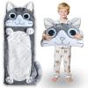 Kid Sleeping Bag - Larger Plush Cat Slumber Bag for Boys Girls Daycare Preschool Kindergarten Birthday Gift Travel Sleepover Ages 3-12 Years view 1