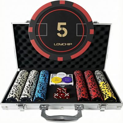 LOYCHIP 300 Piece Poker Set 11.5g Numbered Chips with Aluminum Case 2 Decks Cards Dealer Blind Buttons 5 Dice for Texas Holdem Blackjack Casino Gaming