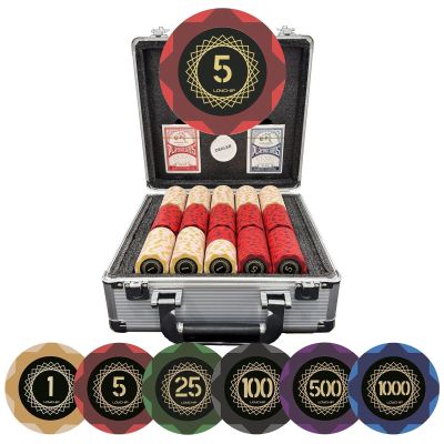 LOYCHIP 600 Piece Poker Chip Set 14g Clay Composite with Numbered Denominations and Aluminum Case, Heavyweight Casino Grade Chips with Dealer Button and Playing Cards for Texas Holdem Blackjack