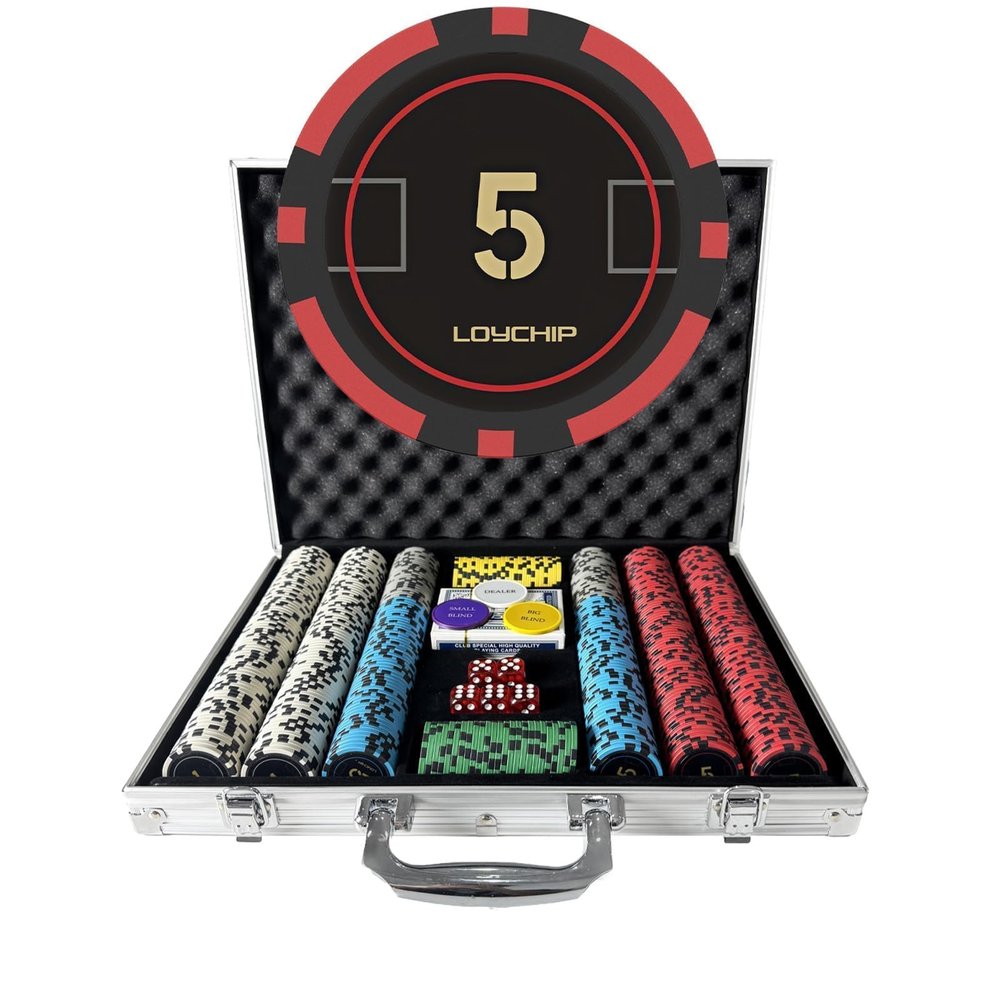 LOYCHIP Poker Chip Set 500-Piece 11.5g Heavyweight Chips with Denominations Aluminum Case Playing Cards and Dealer Buttons for Texas Holdem Blackjack Casino Night