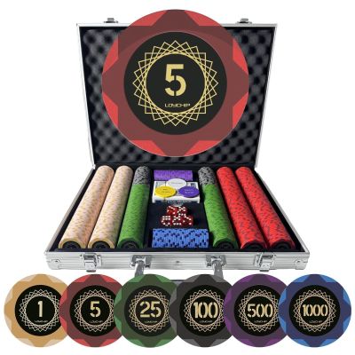 LOYCHIP 500 Piece Poker Chip Set Texas Holdem Blackjack 14g Heavy Clay Composite Numbered Chips with Aluminum Case 2 Decks Playing Cards Dice Dealer Small Big Blind Buttons for Adult Casino Night