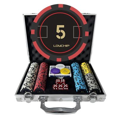 LOYCHIP 200-Piece Poker Set 11.5g Heavyweight Chips with Numbers and Aluminum Case Texas Holdem Kit Includes 2 Decks of Cards Dealer Buttons and 5 Dice for Blackjack Casino Night