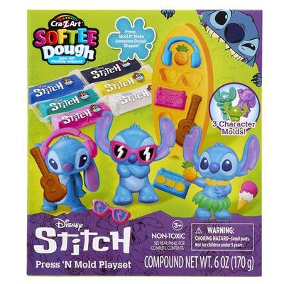 CRA-Z-Art Disney Stitch Softee Dough Press 'N Mold Modelling Dough Playset, 3 Character Molds, Ages 3+