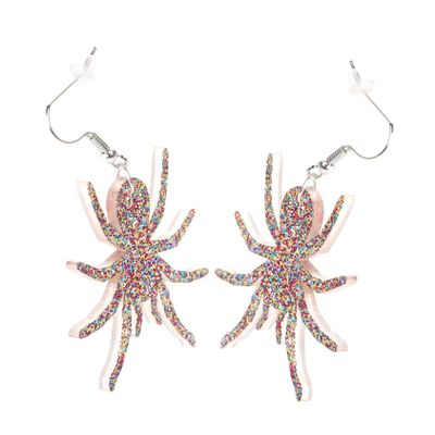 Veemoon 2pcs Colorful Spider Earrings for Girls Glitter Acrylic Ear Accessories Unique Halloween Party Jewelry Lightweight Comfortable Festive Spooky Vibe