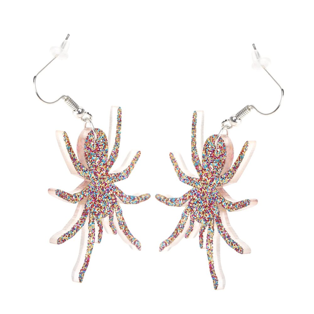 Veemoon 2pcs Colorful Spider Earrings for Girls Glitter Acrylic Ear Accessories Unique Halloween Party Jewelry Lightweight Comfortable Festive Spooky Vibe