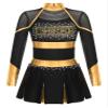 JEATHA Girls Cheerleading Uniform Dress Cheer Leader Cosplay Outfits for Carnival Dress up Party Costume Black&Gold C 14 Years view 1