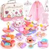 Tea Party Set for Little Girls, 63Pcs Pretend Play Toys, Princess Dress Up Tea Time, Tin Tea Sets for Toddlers 3-5 6 with Dessert, Carrying Case, Kids Kitchen Playset, Birthday Gift for Toddler Girls view 1