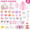 Tea Party Set for Little Girls, 63Pcs Pretend Play Toys, Princess Dress Up Tea Time, Tin Tea Sets for Toddlers 3-5 6 with Dessert, Carrying Case, Kids Kitchen Playset, Birthday Gift for Toddler Girls view 3