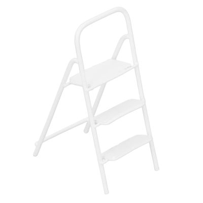 1/12 Miniature Step Ladder Metal Delicate Texture Mini 3 Step Ladder for Dollhouse Furniture Accessories (White)