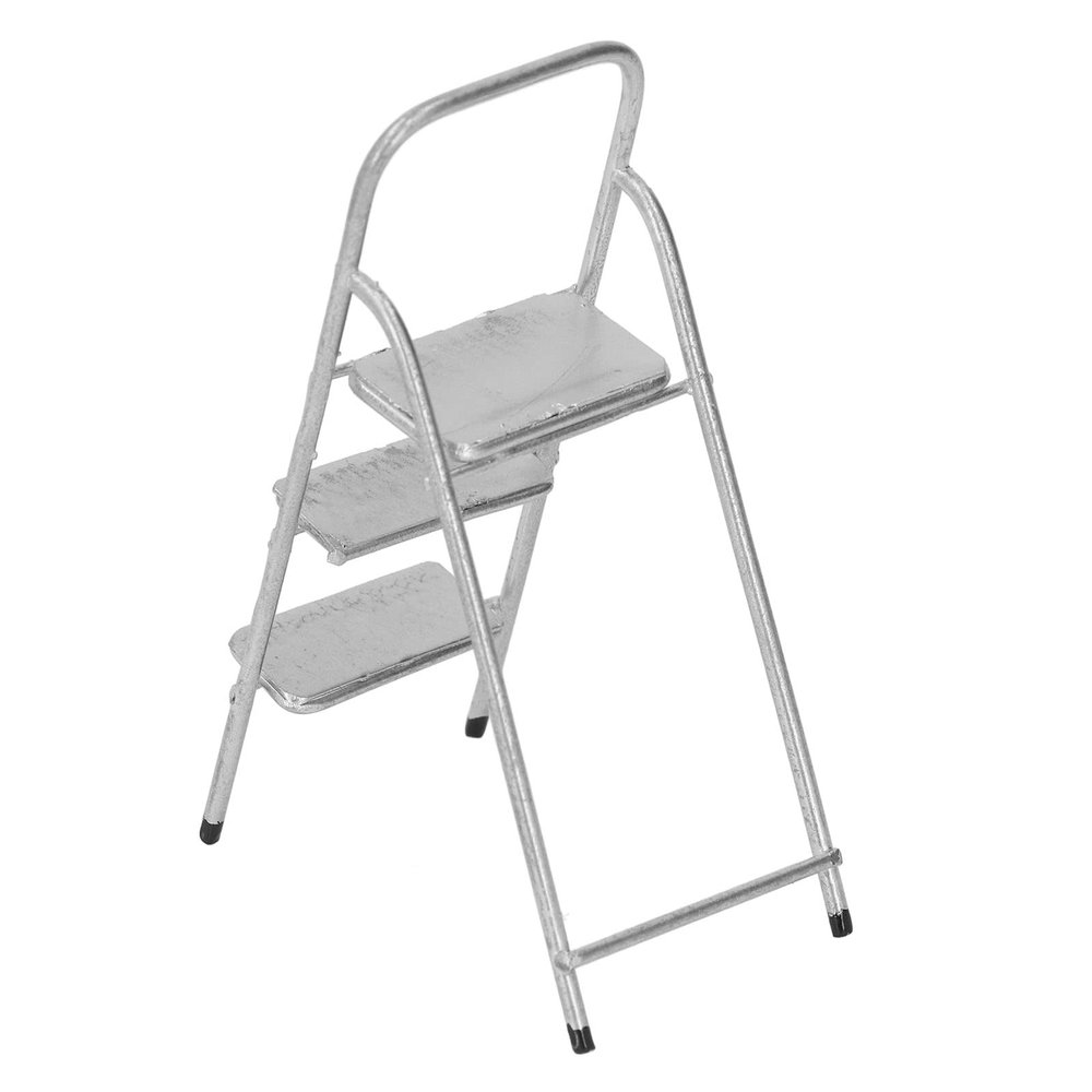1/12 Miniature Step Ladder Metal Delicate Texture Mini 3 Step Ladder for Dollhouse Furniture Accessories (Silver)