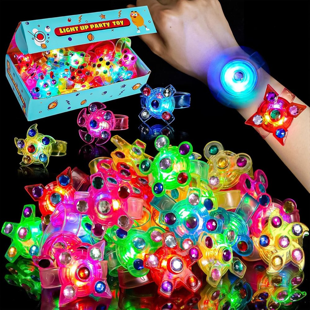 48 Pack LED Fidget Spinner Bracelets - Glow in The Dark Party Favors for Kids 4-8 8-12, Bulk Classroom Treasure Box Toys, Goodie Bag Stuffers for Kids, Birthday Return Gifts, Carnival Prize