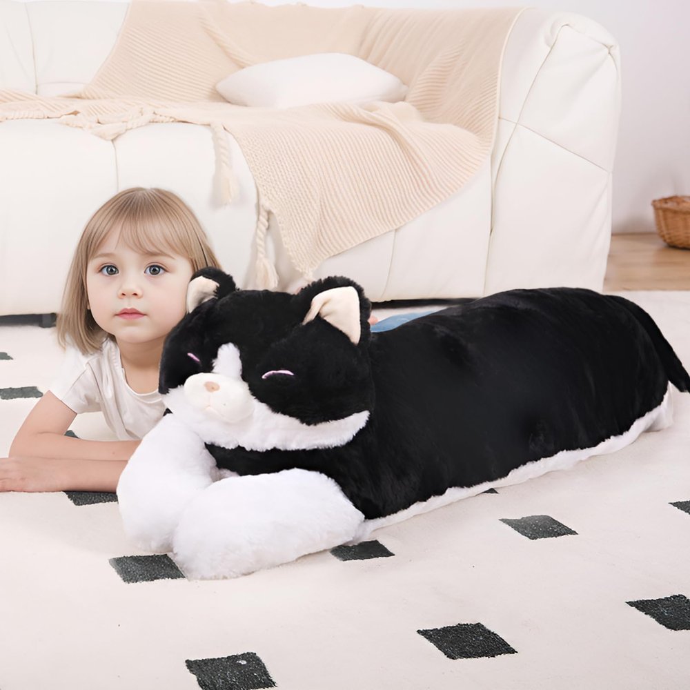 40'' Giant Cat Plush Stuffed Animal, Jumbo Black Cat Long Body Pillow Plush Toy, Large Soft Fluffy Kitty Cat Plushies Gift for Kids Boys Girls, Birthday