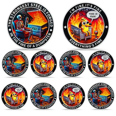 10PCS Skull Dumpster Fire Challenge Coin - The Strongest Steel is Forged Dumpster Fire Coin - Emotional Support This is Fine Chip - Funny Desk Accessories for Work - Inspirational Gifts for Men Women