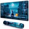 Cute Playmat with Zones -1 for MTG Card Game Playing 27.5 x 15.7 inch Non-Slip Desk Mat with Smooth Surface and Stitched Edge for TCG Card Board Games Accessory - City Moon Cat view 1