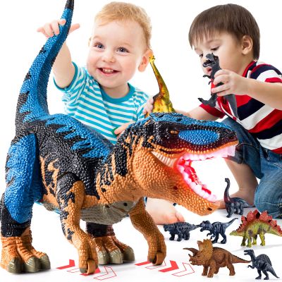 BLmukce 24" Large Dinosaur Toys for Kids 3-5, Big Dinosaur Tyrannosaurus rex Figure Toy with 10+ Dinosaurs Belly Storage, Gliding Wheels, Lights Sounds & Mist Spray  T-Rex that eats Toy for Boys Gift
