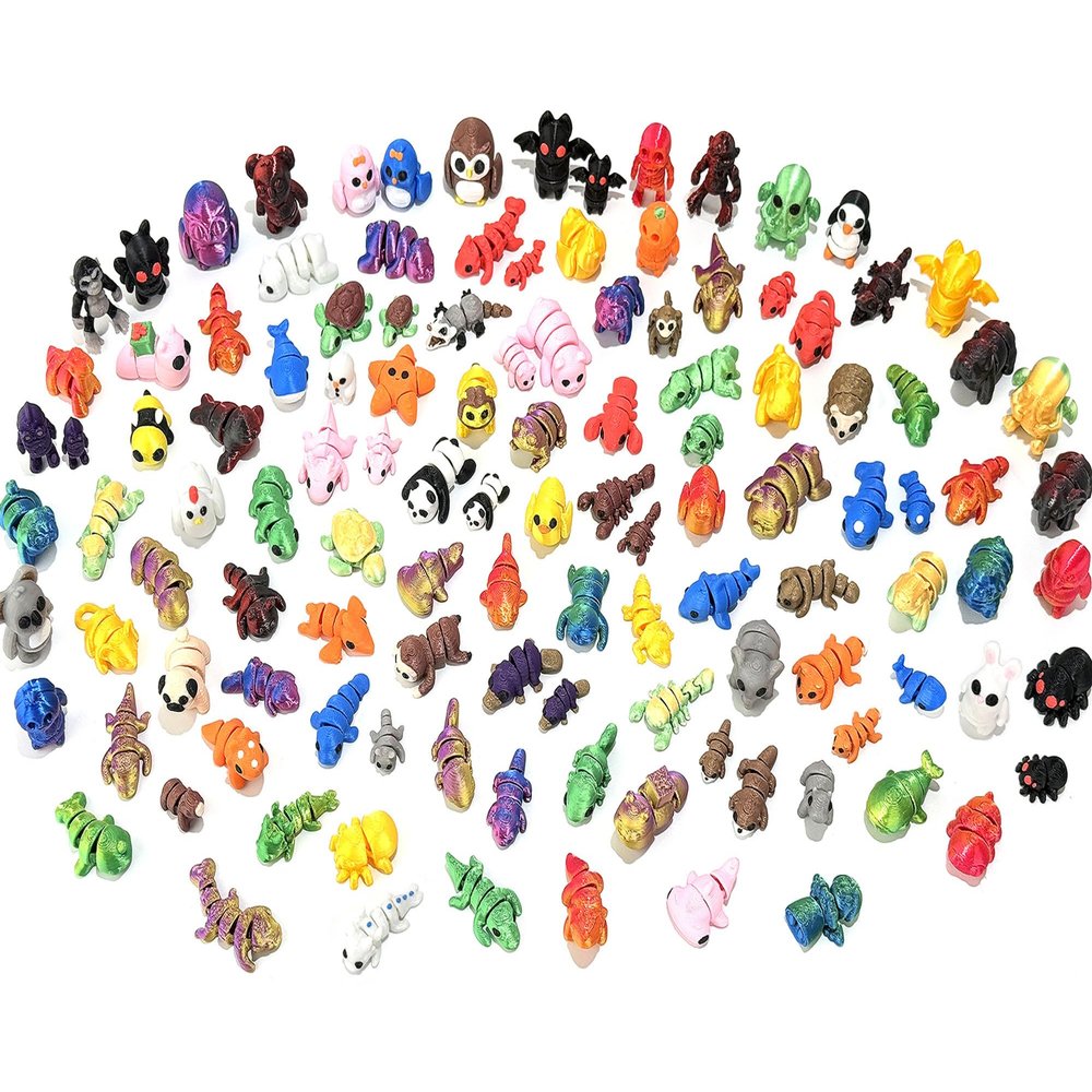 80pcs Mini Animal Figurines Set,3D Printed Little Animals Articulated Flexible Fidget Toy,Mini Animal Figurines Toy,Cute Animal Toys for Home, Office, Decor(Animals Shipped Randomly)