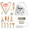 Wooden Doctor Kit for Kids, 19Pcs Pretend Play Dentist Toddlers Doctor Medical Toy Set with Stethoscope Syringe Thermometer Tooth Model and Carry Bag Montessori Role Play Gift for Boys Girls Ages 3+ view 1