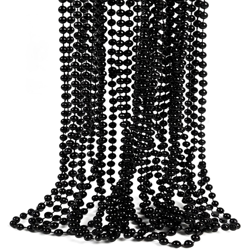 Bnikion Bead Necklace, 12PCS Black Bead Necklaces Stuff Accessories, 33" Mardi Gras Beads Necklace Costume, Festival Parade Throw Accessory Sets for Halloween Party Events Supplies Decor