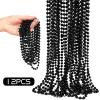 Bnikion Bead Necklace, 12PCS Black Bead Necklaces Stuff Accessories, 33" Mardi Gras Beads Necklace Costume, Festival Parade Throw Accessory Sets for Halloween Party Events Supplies Decor view 3