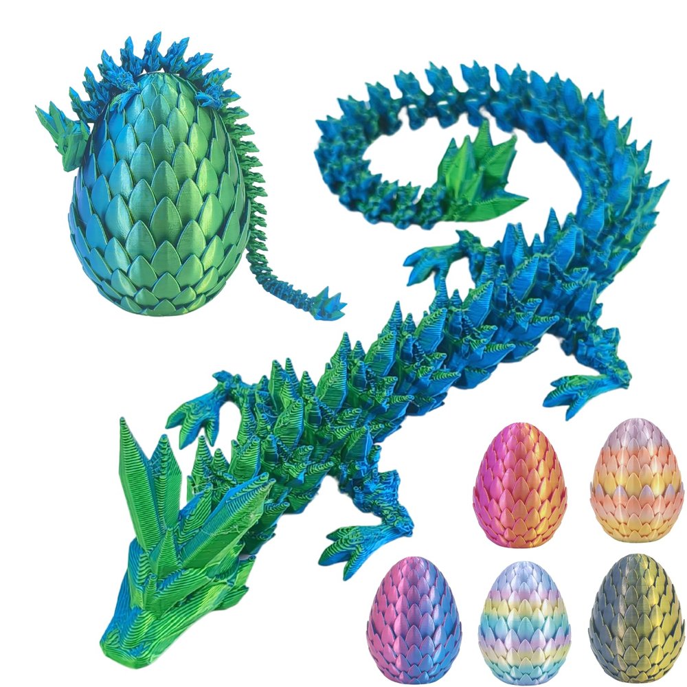 Dpcirk 3D Printed Dragon Egg,Dragon Eggs with Dragon Inside,Crystal Dragon Fidget Toys,Full Articulated Dragon Dragon in Egg,Adults Fidget Toys for Autism ADHD (Blue-Green)