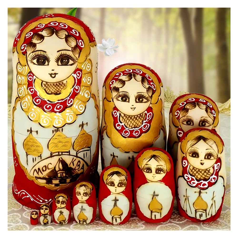 PXIWDAN Matryoshka 10 Pieces Creative Wooden Doll Birthday Gift Toy Doll Nesting Doll Stacking Doll(B)