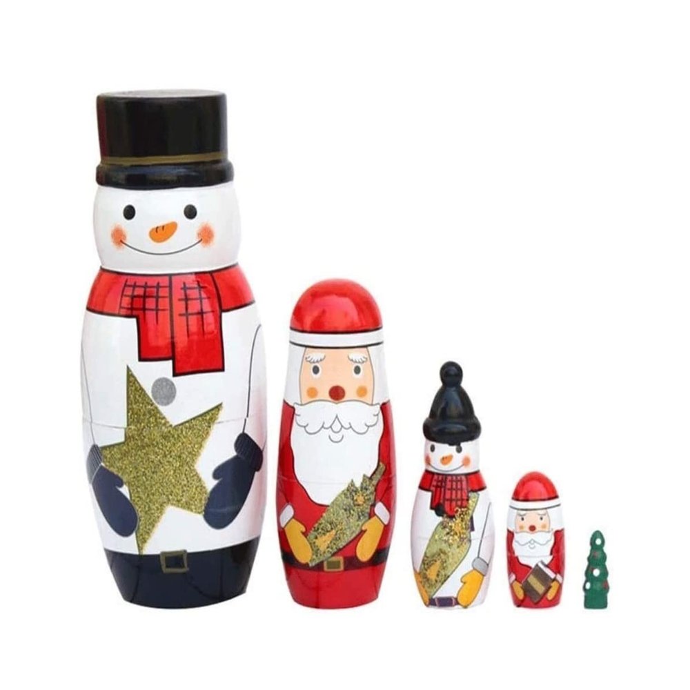 PXIWDAN Nesting Doll 5 Pcs Nesting Dolls Christmas Snowman Matryoshka Wooden Stacking Nested Handmade Toy for Christmas Matryoshka Stacking Doll