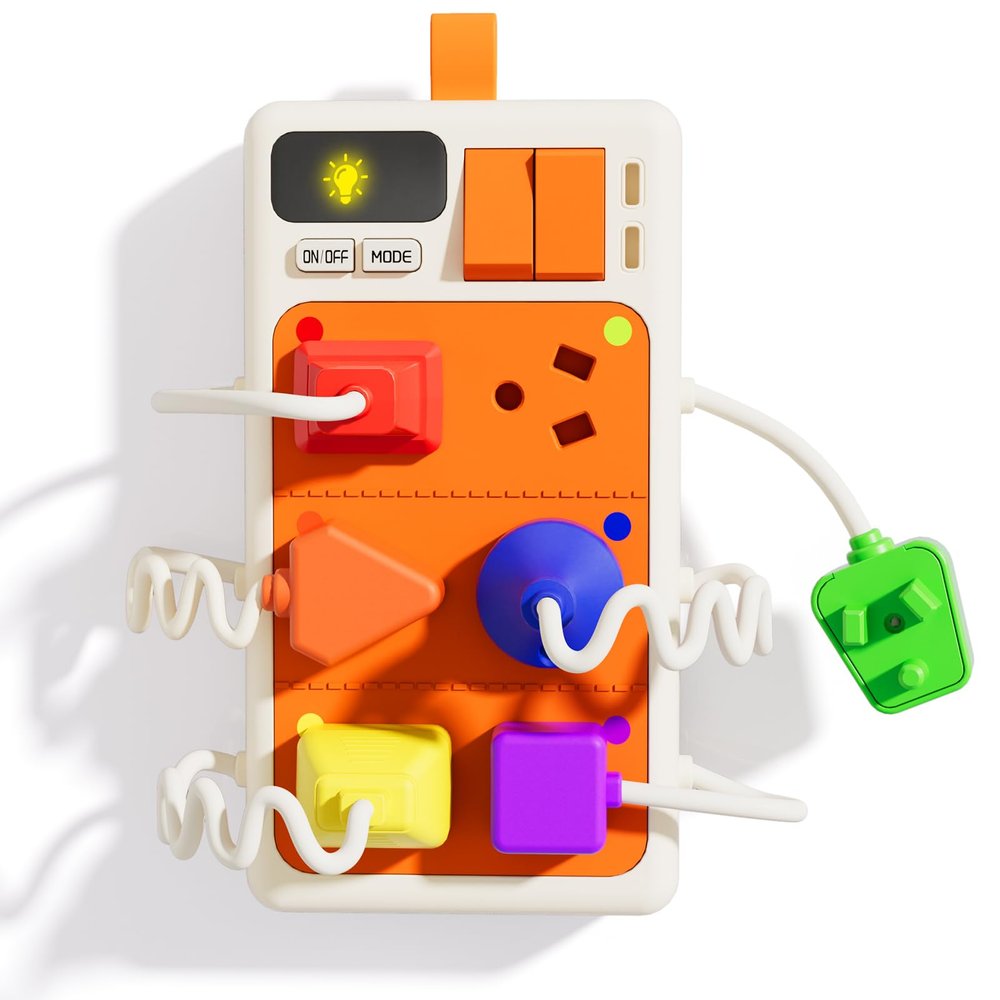Aprilwolf 9 PCS Sensory Plug Outlet for Toddlers 2-3, Power Strip Montessori Toys for 18+ Months, Busy Board with Light & Sounds, Airplane Car Travel Toys Gift for Baby
