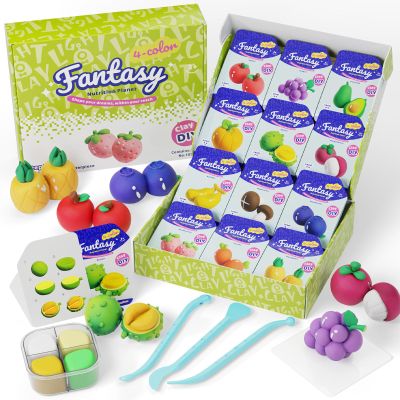 Dufvrpe Air Dry Modeling Clay for Kids - Nutrition Planet, 12 Boxes Clay Kit with 4 Tools & Tutorials, Soft DIY Craft Kit for Art Projects, Creative Gift for Boys & Girls Ages 3+