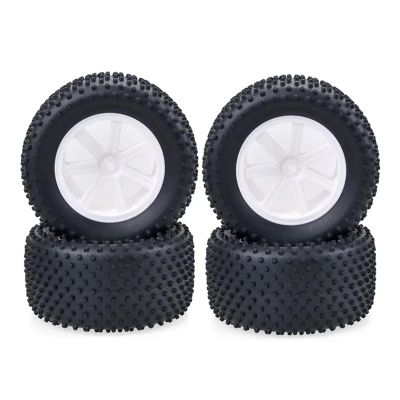 DAIKONRICH 4PCS Desert Truck 110MM RC Rubber Sponge Tires Tyre Rim Wheels Tires 12mm Hub Hex for RC 1/10 Car HSP Off Road(White)