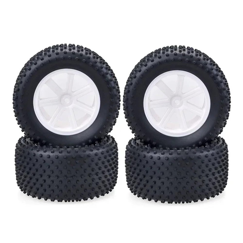 DAIKONRICH 4PCS Desert Truck 110MM RC Rubber Sponge Tires Tyre Rim Wheels Tires 12mm Hub Hex for RC 1/10 Car HSP Off Road(White)