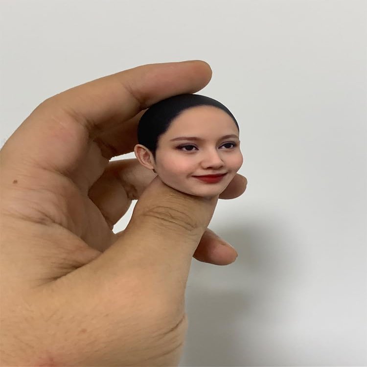 1/6 Scale Female Head Sculpt, Painted Pale Wheat Skin Famle Head Accessory for 12inch Action Figure Body, 1/6 Scale Makeup Female Head Carved - Finished Bald Head Only without Hair (Design G)